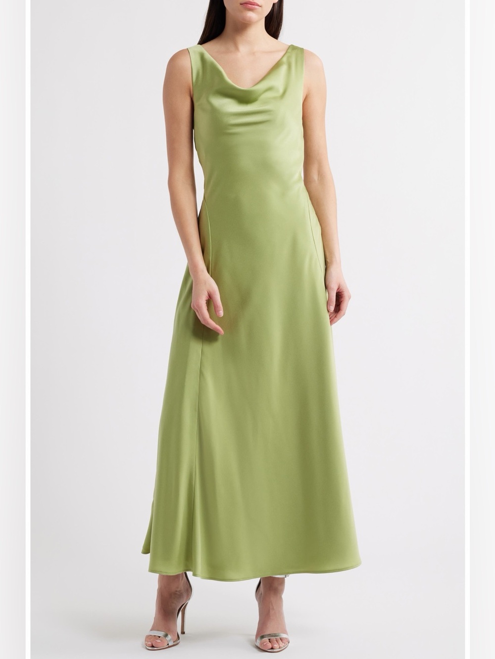 Wayf Tala Cowl Neck Satin Gown Olive Size L